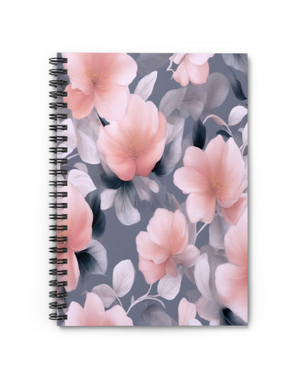 Peach and Blue Gray Floral Bunch Spiral Notebook - Ruled Line, 6" x 8", 118 pages