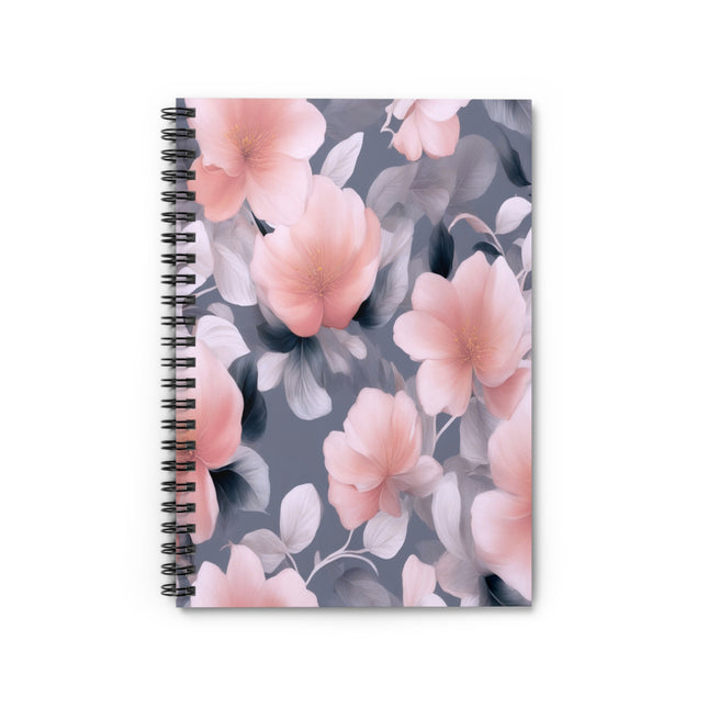 Peach and Blue Gray Floral Bunch Spiral Notebook - Ruled Line, 6" x 8", 118 pages