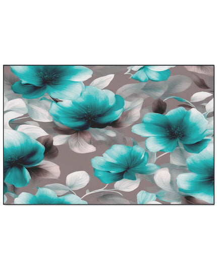Tif Green Gray Floral Bunch Heavy Duty Floor Mat, 48" x 72"