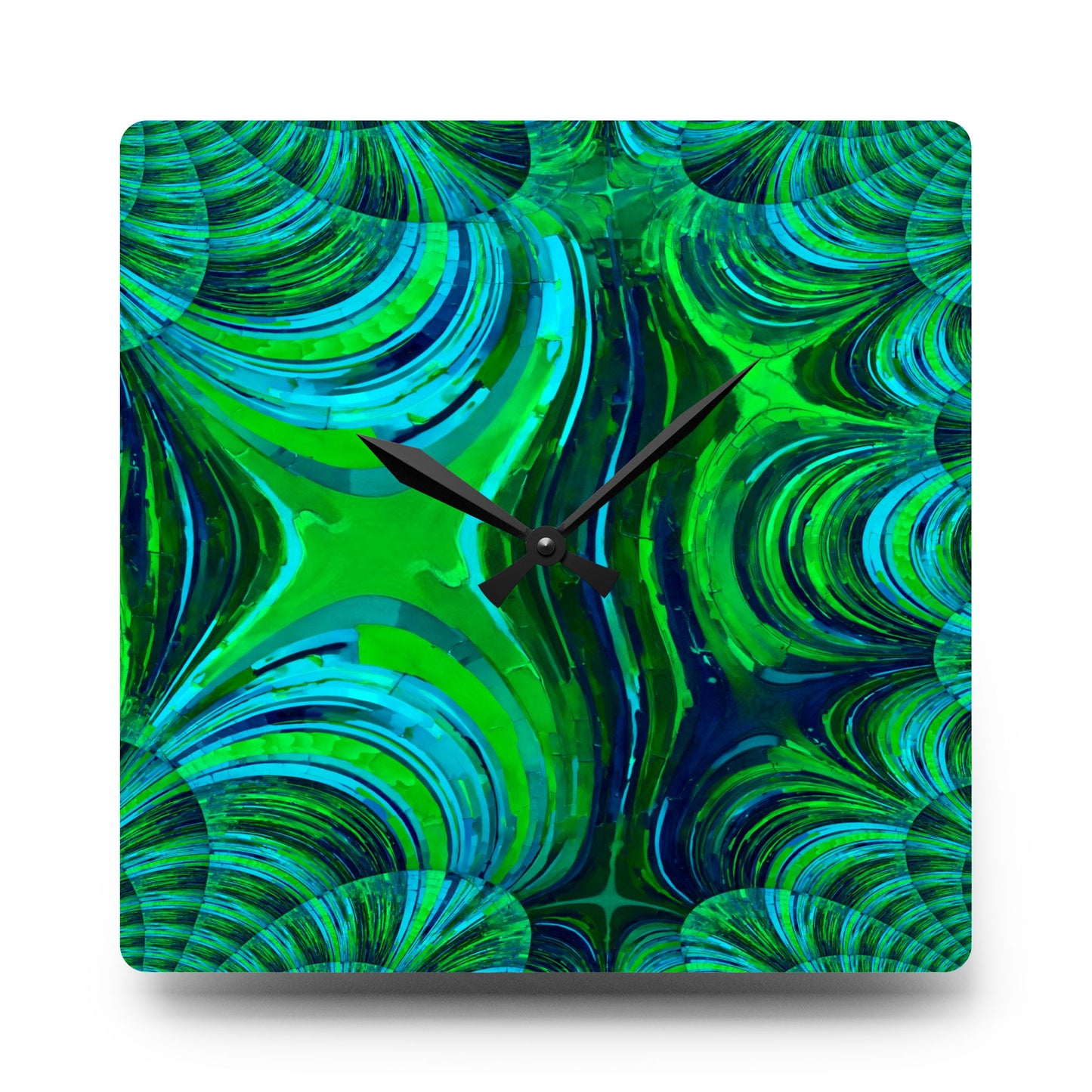 Uzi Spiral Blue Green Acrylic Wall Clock, Round or Square, 10.75" x 10.75"
