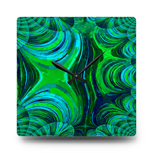 Uzi Spiral Blue Green Acrylic Wall Clock, Round or Square, 10.75" x 10.75"