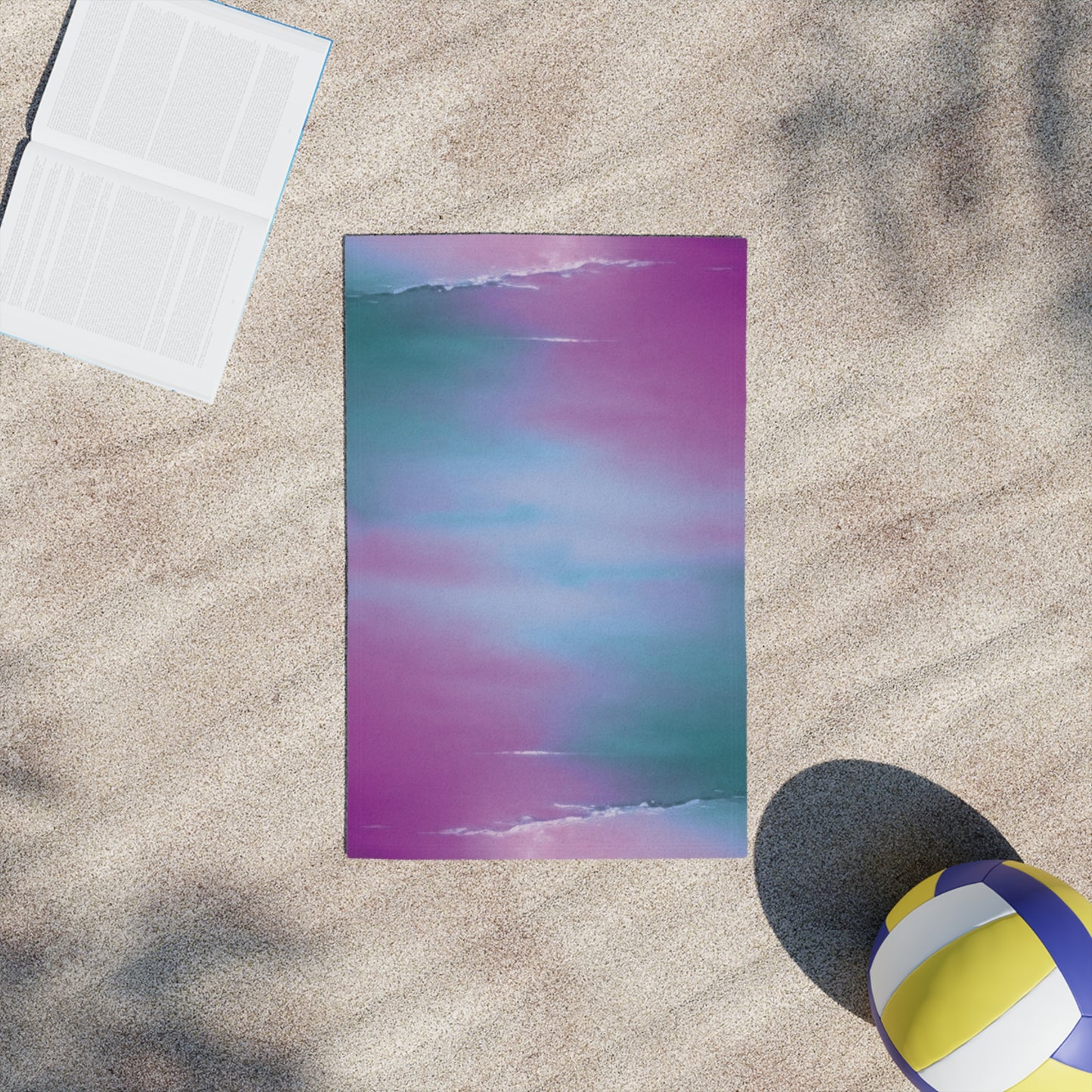 Dark Blue Green Sea Purple Fog Beach Towel, 18" x 27"