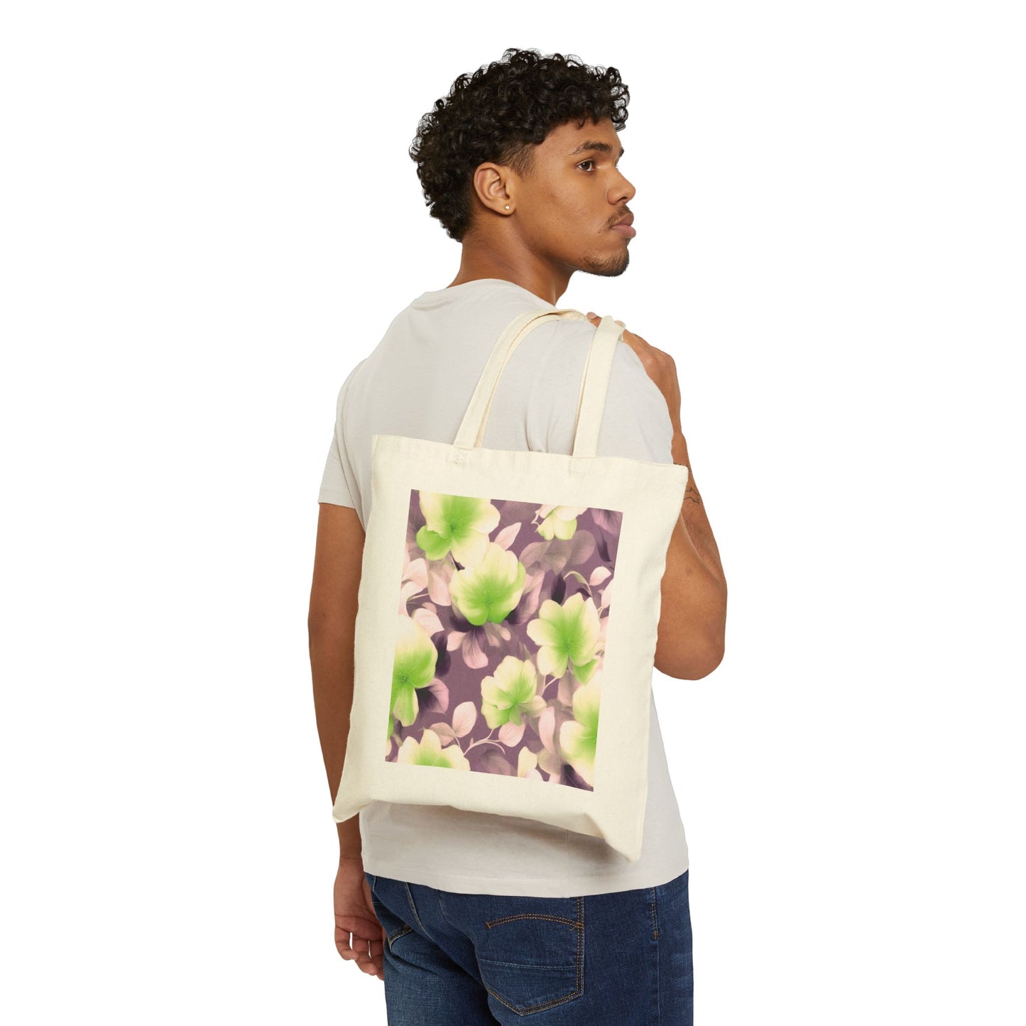 Lime Lavender Floral Bunch Cotton Canvas Tote Bag