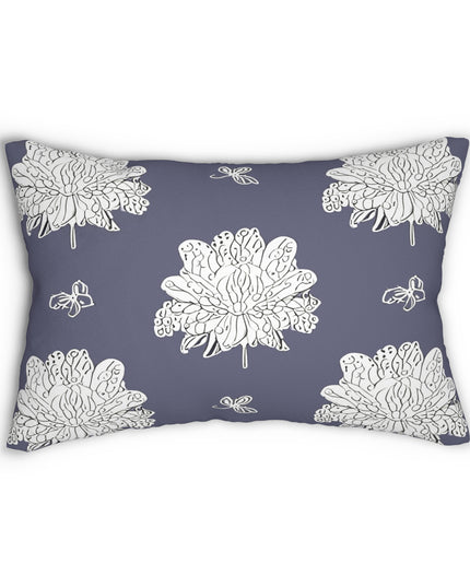White Floral Butterflies Spun Polyester Lumbar Pillow, 20" x 14"