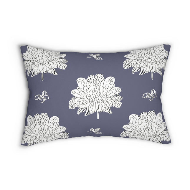 White Floral Butterflies Spun Polyester Lumbar Pillow, 20" x 14"