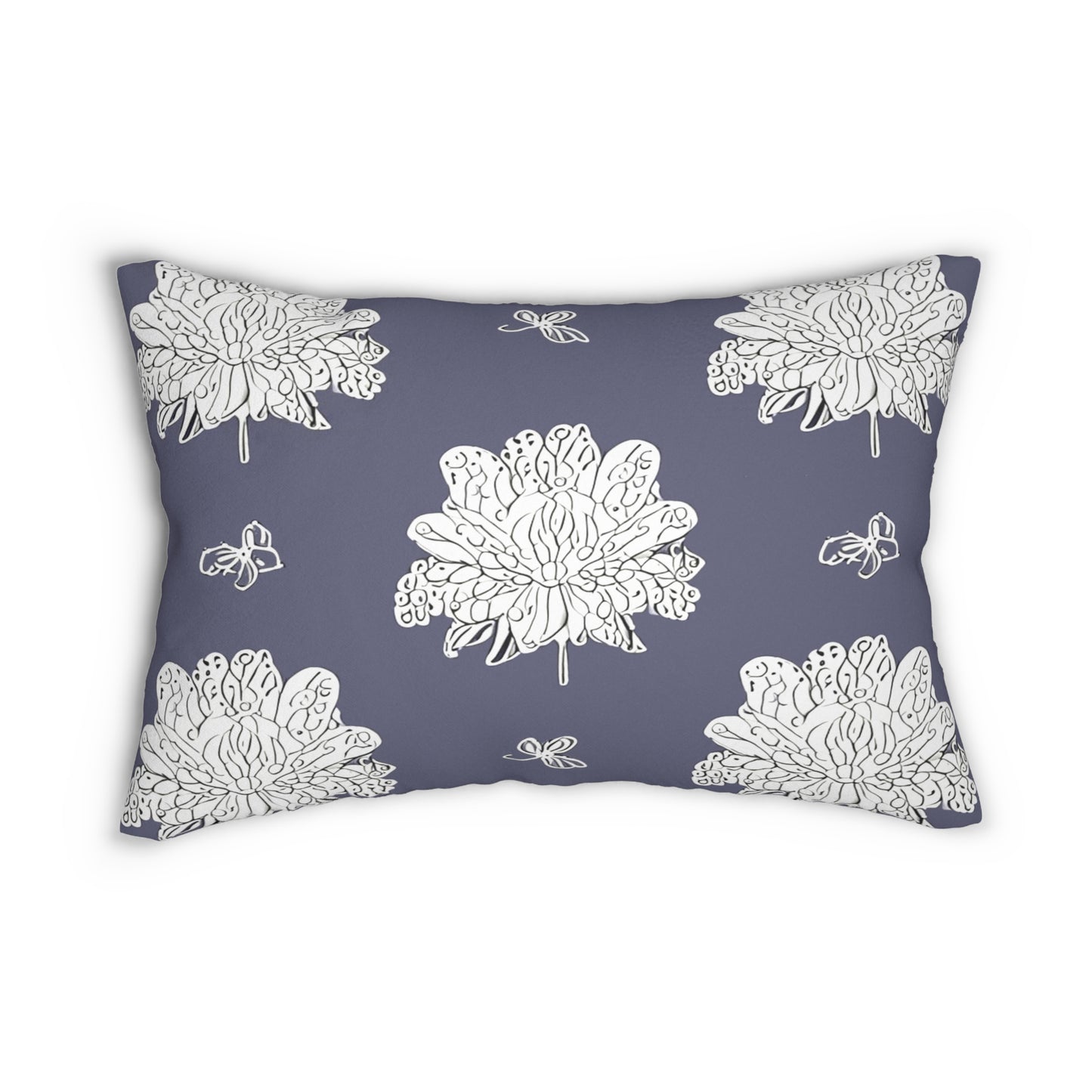 White Floral Butterflies Spun Polyester Lumbar Pillow, 20" x 14"