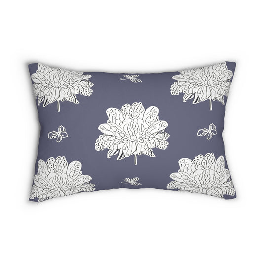 White Floral Butterflies Spun Polyester Lumbar Pillow, 20" x 14"