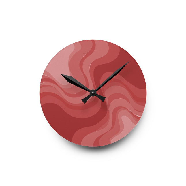 Power Red Wavey 8" x 8" Round Acrylic Wall Clock