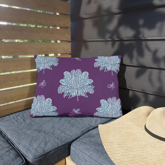 Blue Floral Butterflies 20" x 14" Outdoor Pillow