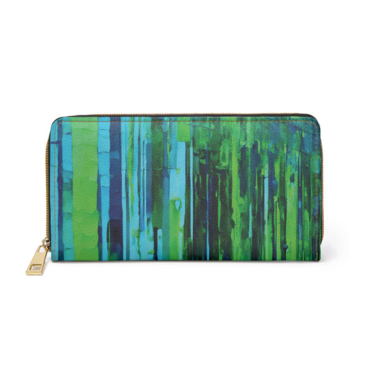 Striped Blue Green Elegant Abstract Zipper Wallet - Stylish & Functional Accessory for Everyday Use