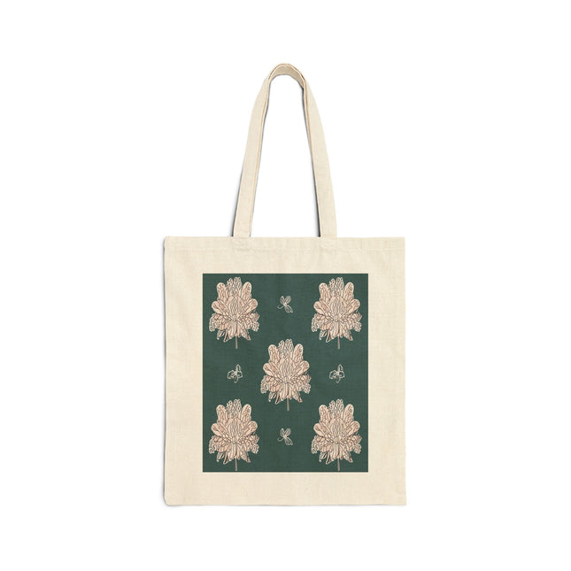 Soft White Floral Butterflies Cotton Canvas Tote Bag