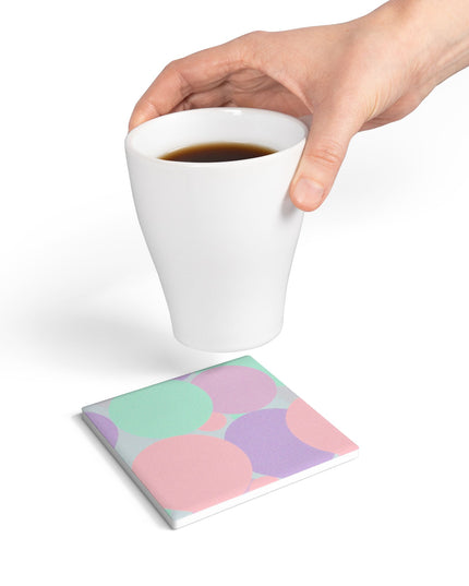 Pastel Peach and Soft Green Patches 4" x 4" Square Ceramic Coaster