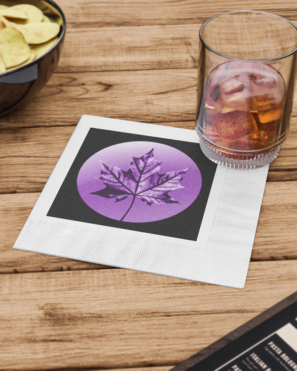 Purple Maple Leaf White Coined Napkins, 6.5" x 6.5"