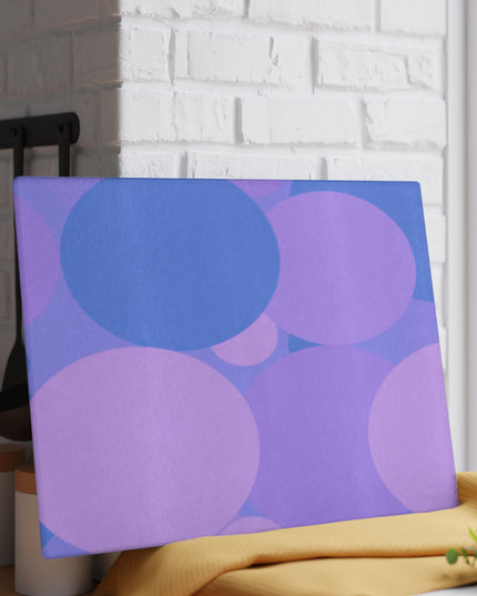 Pastel Purple Family Patches 11" x 15" Glass Cutting Board