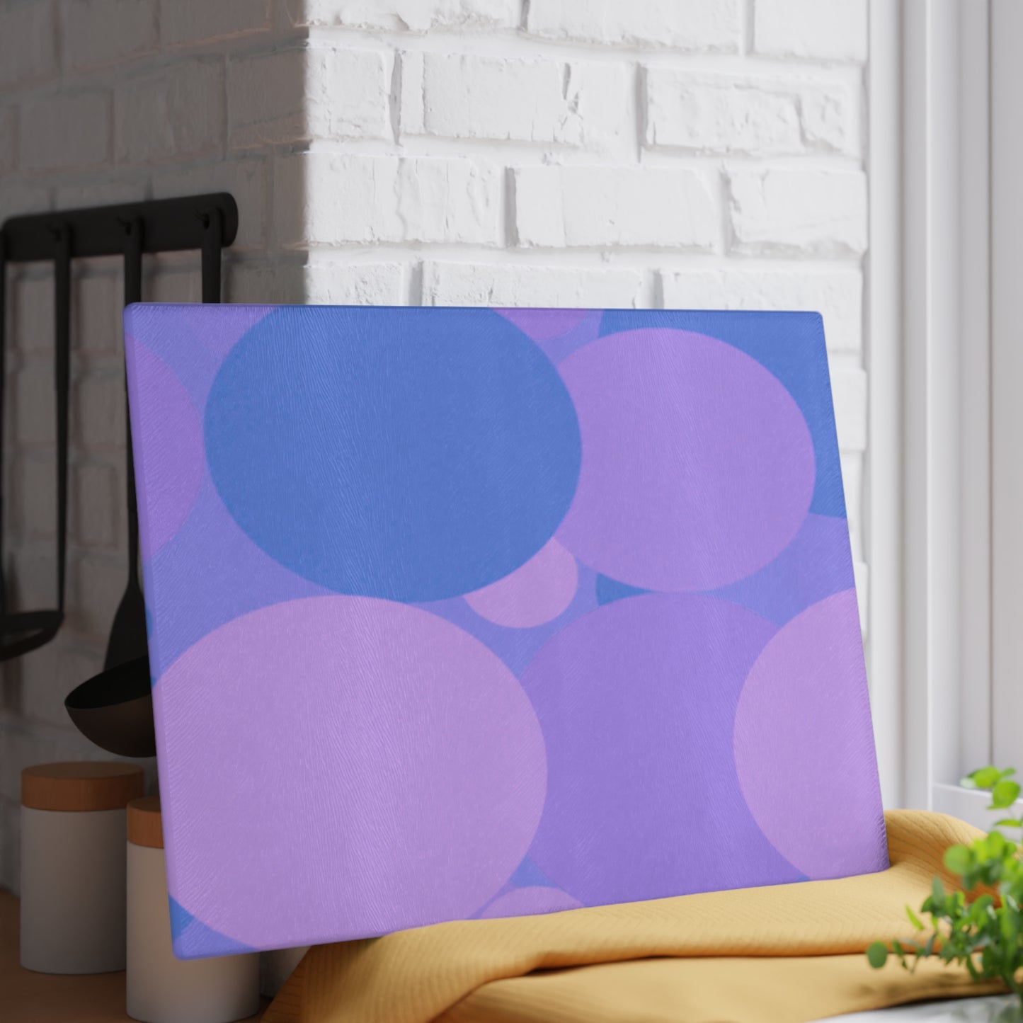 Pastel Purple Family Patches 11" x 15" Glass Cutting Board