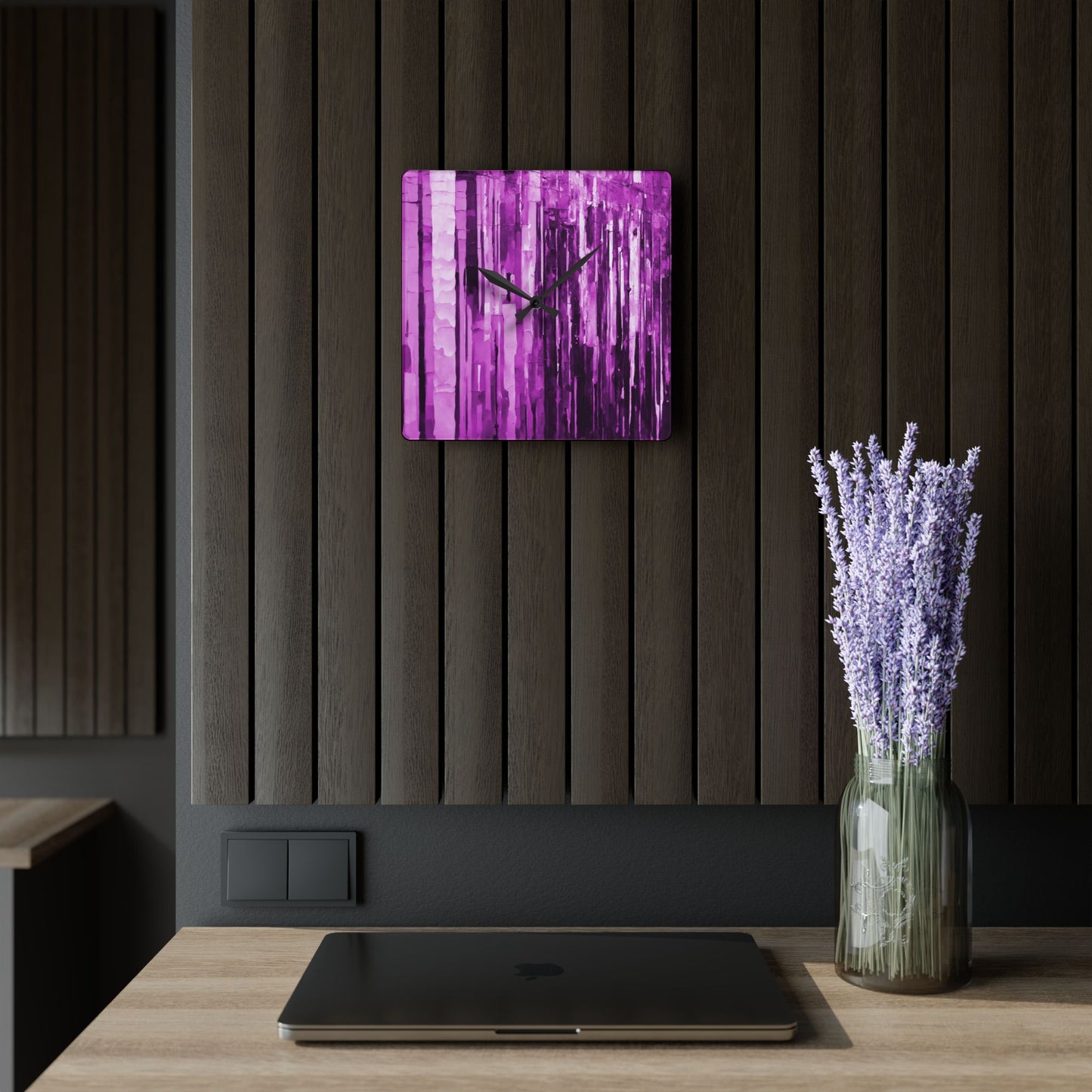 Striped Powder Lavender Acrylic Wall Clock, Round or Square, 10.75" x 10.75"