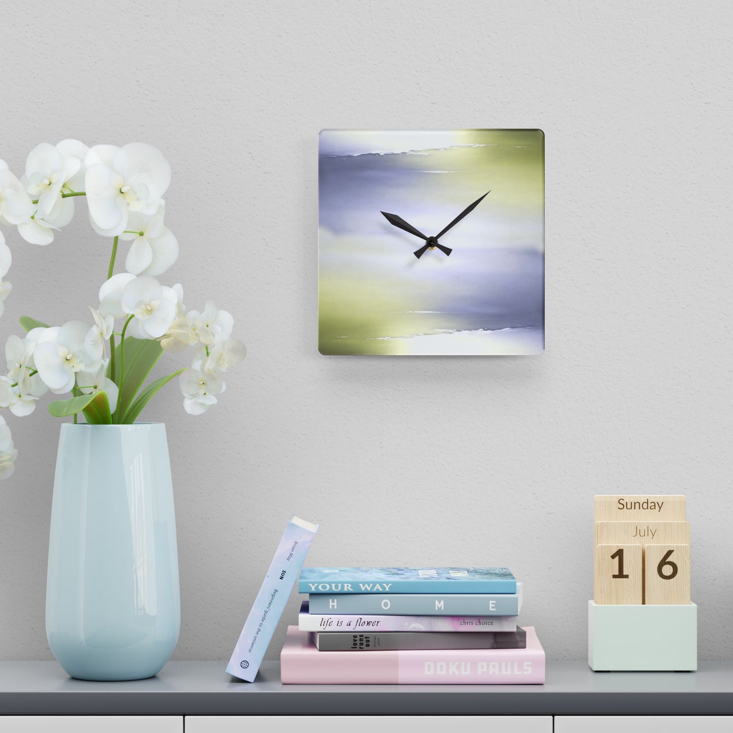 Lavender Sea Golden Fog Acrylic Wall Clock, Round or Square, 10.75" x 10.75"