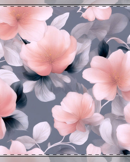 Peach and Blue Gray Floral Bunch Cotton Twill Napkin, 22" x 22"