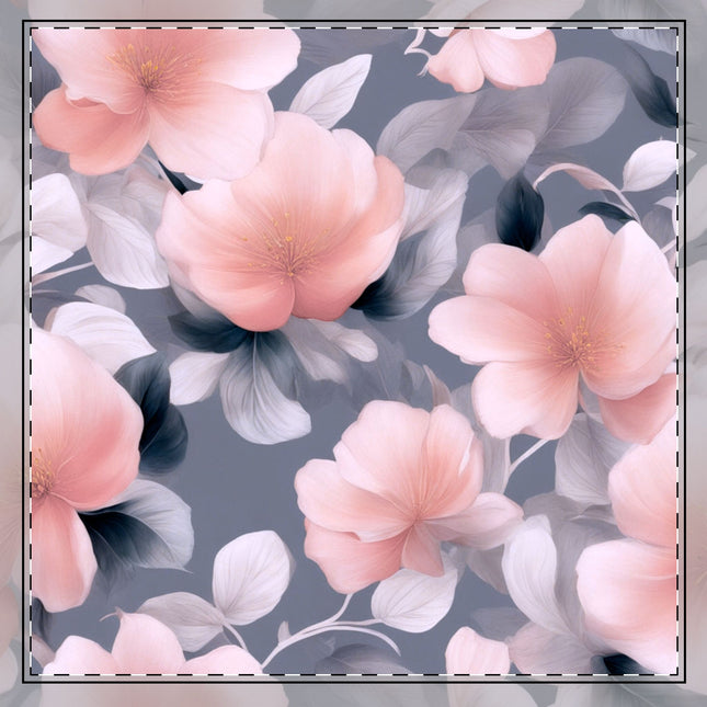 Peach and Blue Gray Floral Bunch Cotton Twill Napkin, 22" x 22"