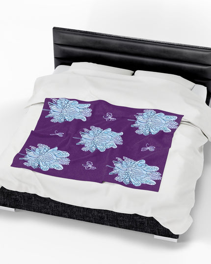 Blue Floral Butterflies Velveteen Plush Blanket, 50" x 60"