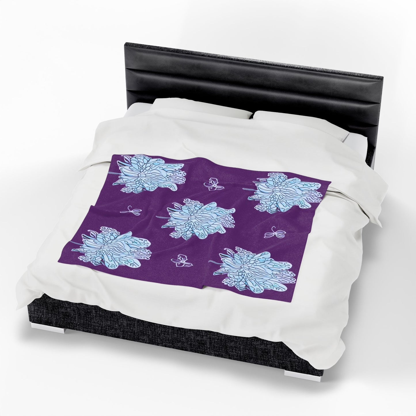 Blue Floral Butterflies Velveteen Plush Blanket, 50" x 60"