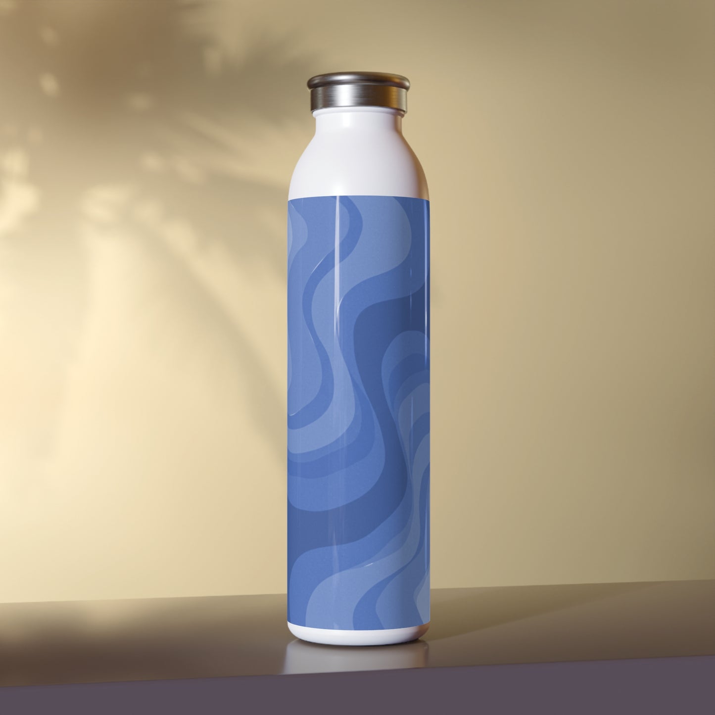 Deep Blue Wavey Slim Water Bottle, 20 oz White