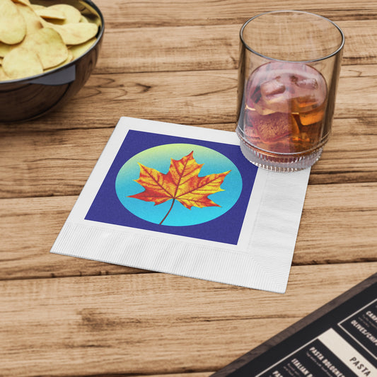 Alpha Maple Leaf White Coined Napkins, 6.5" x 6.5"