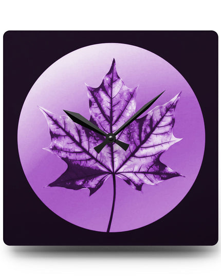 Purple Maple Leaf Acrylic Wall Clock, Round or Square, 10.75" x 10.75"
