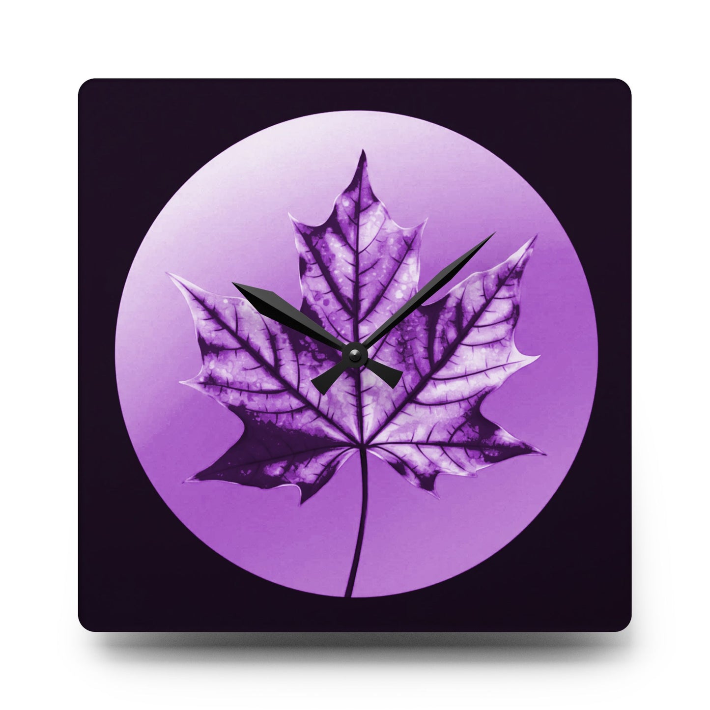 Purple Maple Leaf Acrylic Wall Clock, Round or Square, 10.75" x 10.75"
