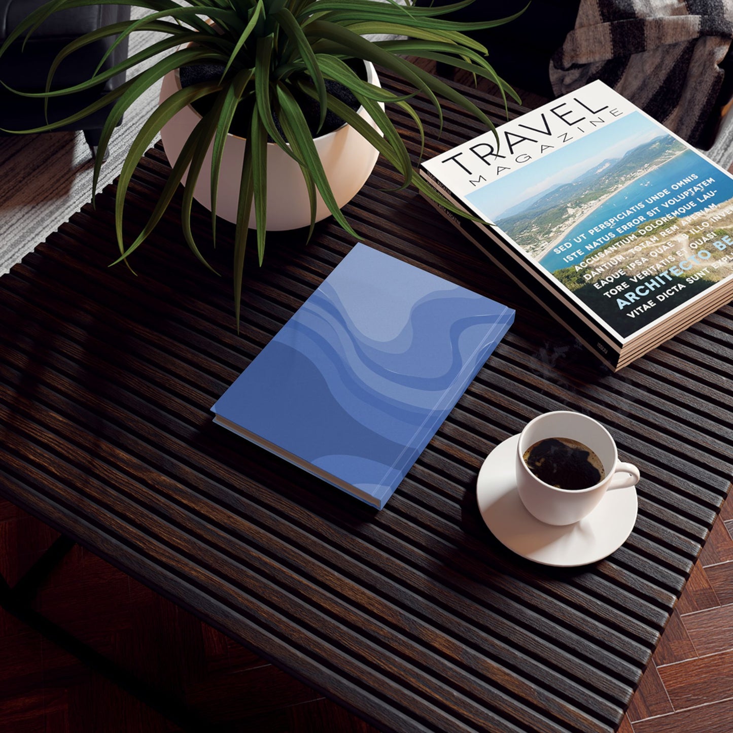 Deep Blue Wavey 5.2" x 7.4" Hard Backed Journal with 128 blank pages