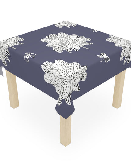 White Floral Butterflies Tablecloth, 55" x 55"