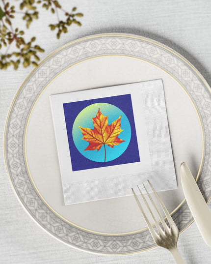 Alpha Maple Leaf White Coined Napkins, 4.8" x 4.8"