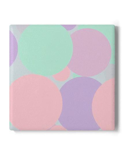 Pastel Peach and Soft Green Patches 4" x 4" Square Ceramic Coaster