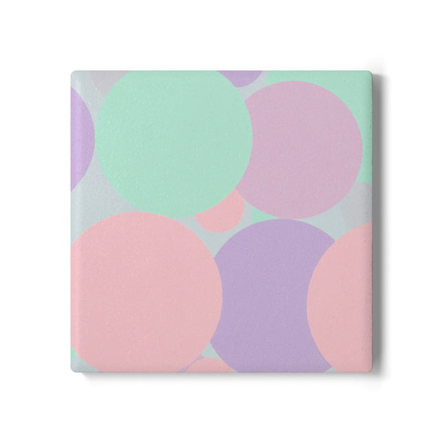 Pastel Peach and Soft Green Patches 4" x 4" Square Ceramic Coaster