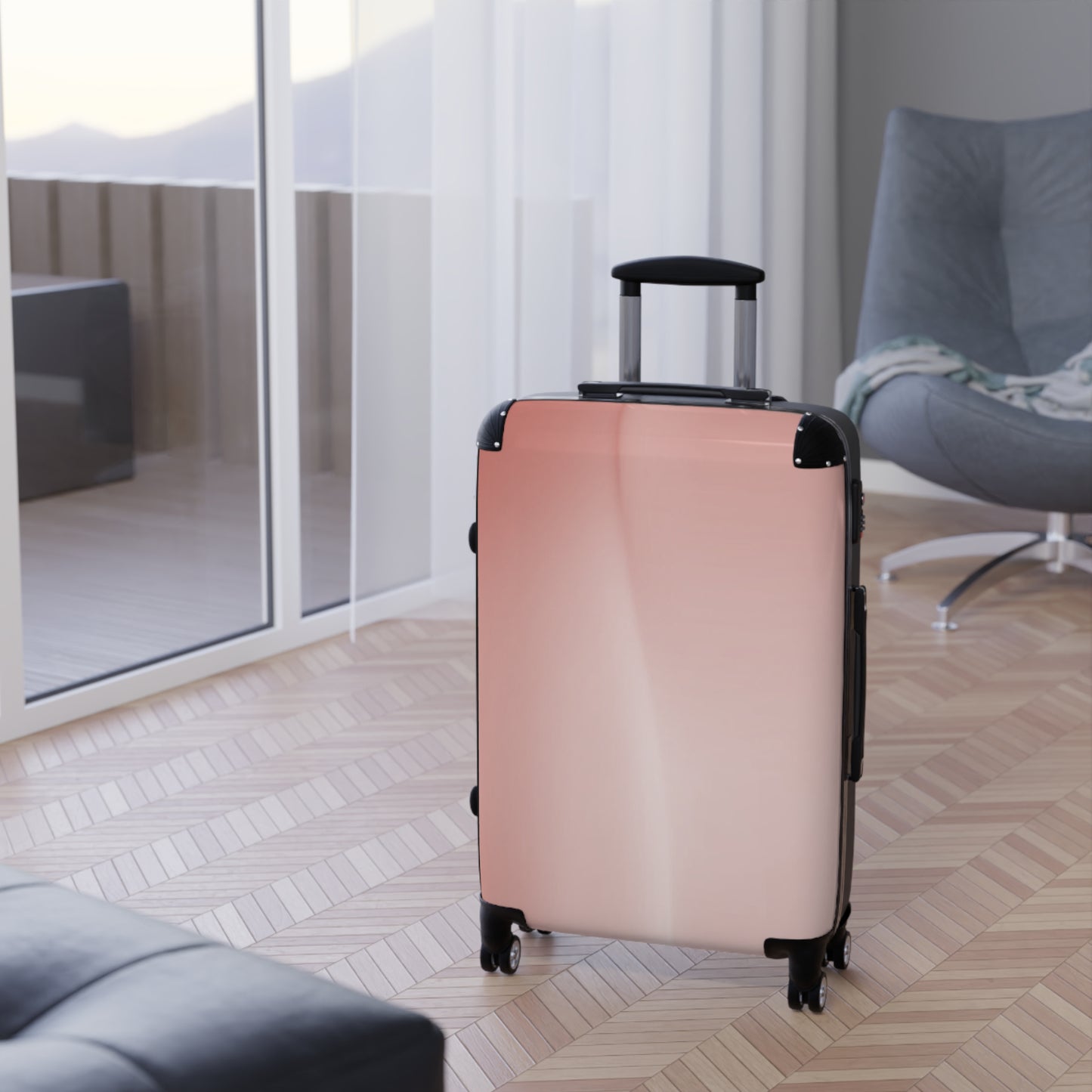 Rose Red Fade Medium Suitcase with built in lock, 4 double-wheels, telescopic handle, and ABS back hard-shell