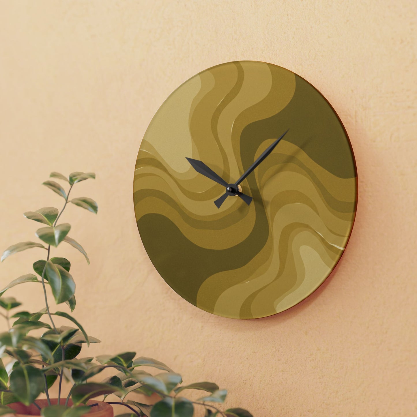Brown Wavey 10.75" x 10.75" Round or Square Acrylic Wall Clock