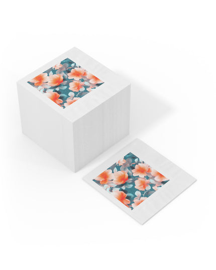 Orange Blossom Floral Bunch White Coined Napkins, 6.5" x 6.5"