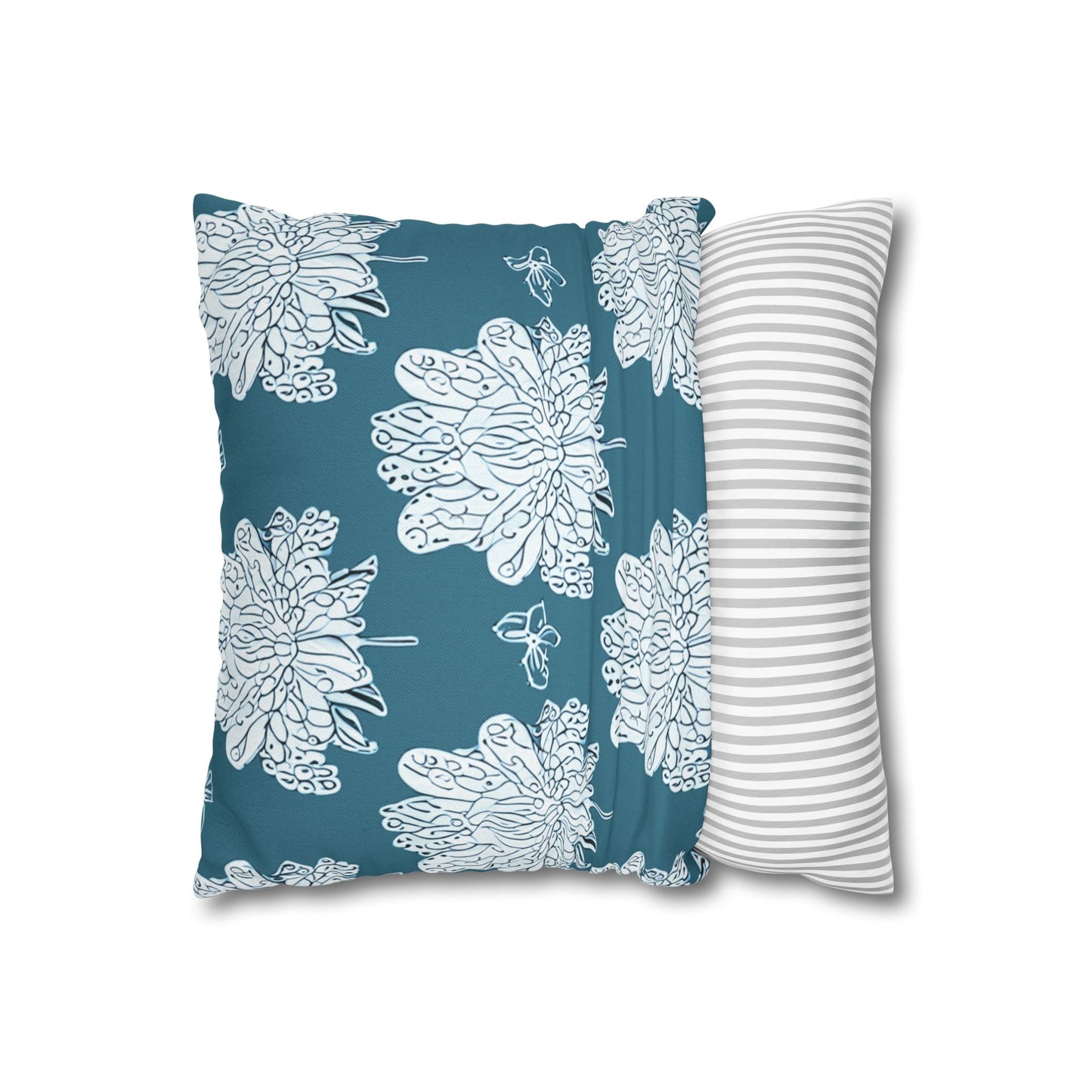 Tif Green White Floral Butterflies Spun Polyester Square Pillowcase, 14" x 14"