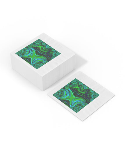 Uzi Spiral Blue Green White Coined Napkins, 6.5" x 6.5"