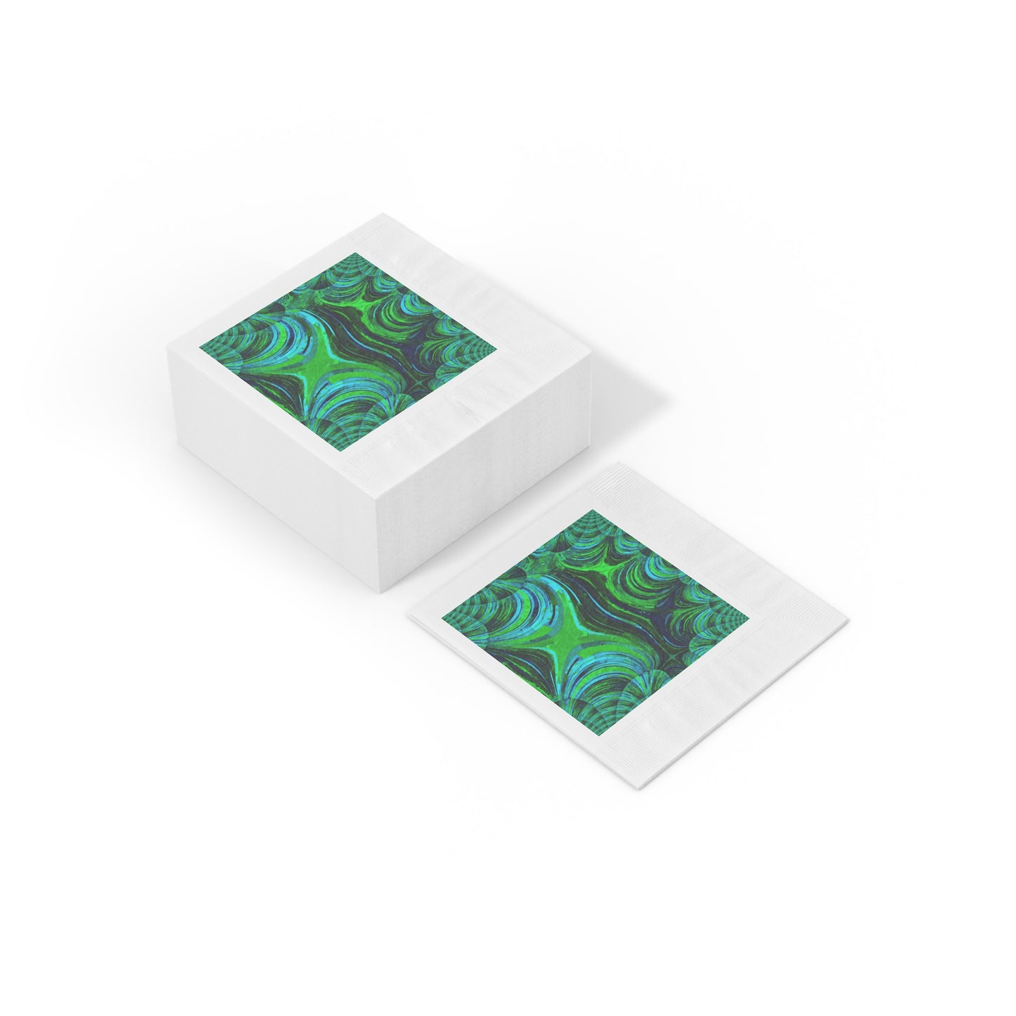 Uzi Spiral Blue Green White Coined Napkins, 6.5" x 6.5"