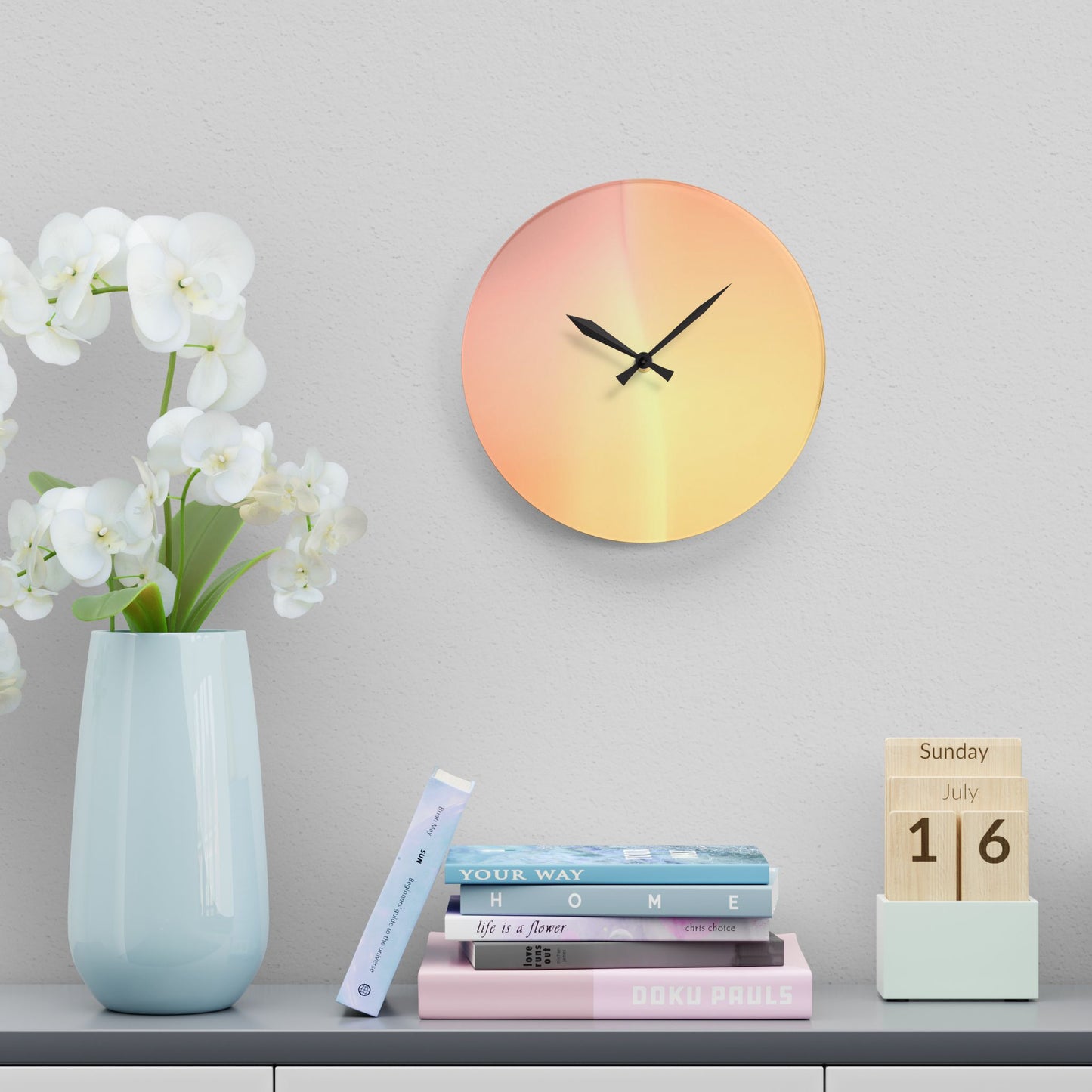 Hot Peach Fade Acrylic Wall Clock, Round or Square, 10.75" x 10.75"