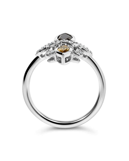 .925 Sterling Silver Black Onyx and Yellow Citrine Marquise and Diamond Accent Fleur De Lis Ring (H-I Color, SI1-SI2 Clarity)