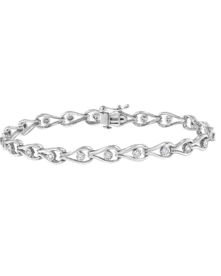 .925 Sterling Silver 1/10 Cttw Miracle-Set Diamond Pear Shape and Bezel Link Bracelet (I-J Color, I3 Clarity) - 7.25"