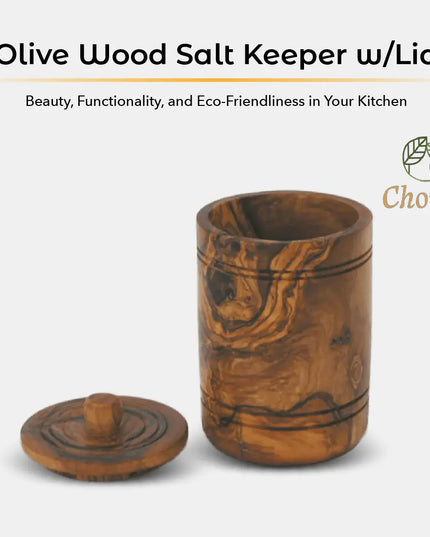 Olive Wood Spice Jar Salt Keeper w/Lid
