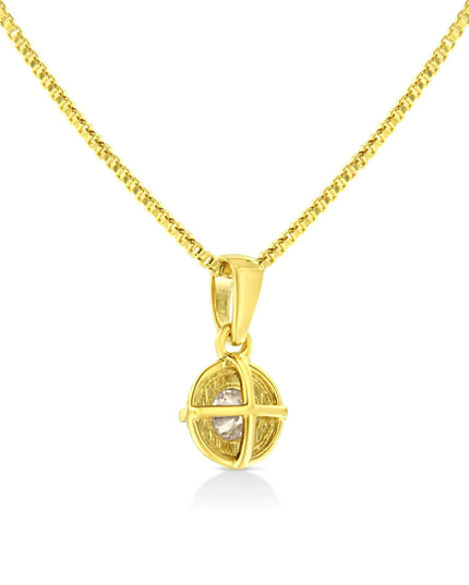 14K Yellow Gold Plated .925 Sterling Silver Brilliant Round Cut Diamond Solitaire Milgrain 18" Pendant Necklace