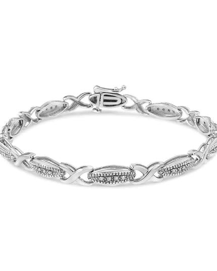.925 Sterling Silver 1/5 Cttw Round-Cut Diamond "X" Link Bracelet - Size 7.50" (I-J Color, I2-I3 Clarity)