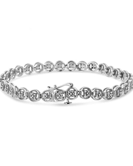 .925 Sterling Silver 1/10 Cttw Diamond Open Circle Wheel Link 7" Tennis Bracelet (I-J Color, I2-I3 Clarity)