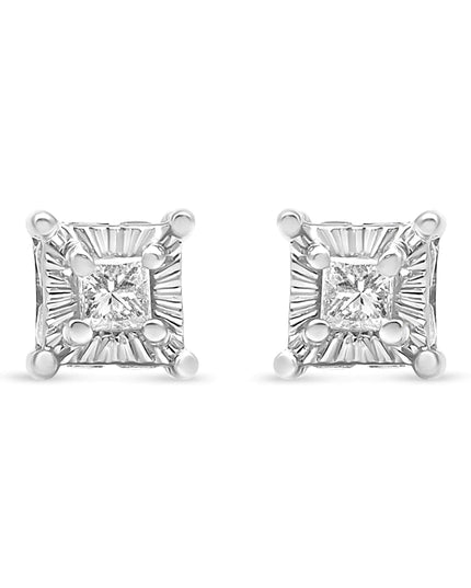 .925 Sterling Silver 1/4 Cttw Miracle Set Princess-Cut Diamond Solitaire Stud Earrings with Hidden Halo (I-J Color, SI2-I1 Clarity)
