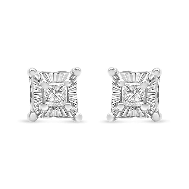 .925 Sterling Silver 1/4 Cttw Miracle Set Princess-Cut Diamond Solitaire Stud Earrings with Hidden Halo (I-J Color, SI2-I1 Clarity)