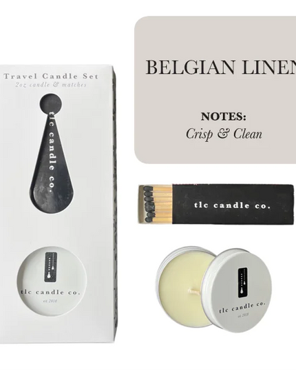 Travel Candle with Matches - Belgian Linen